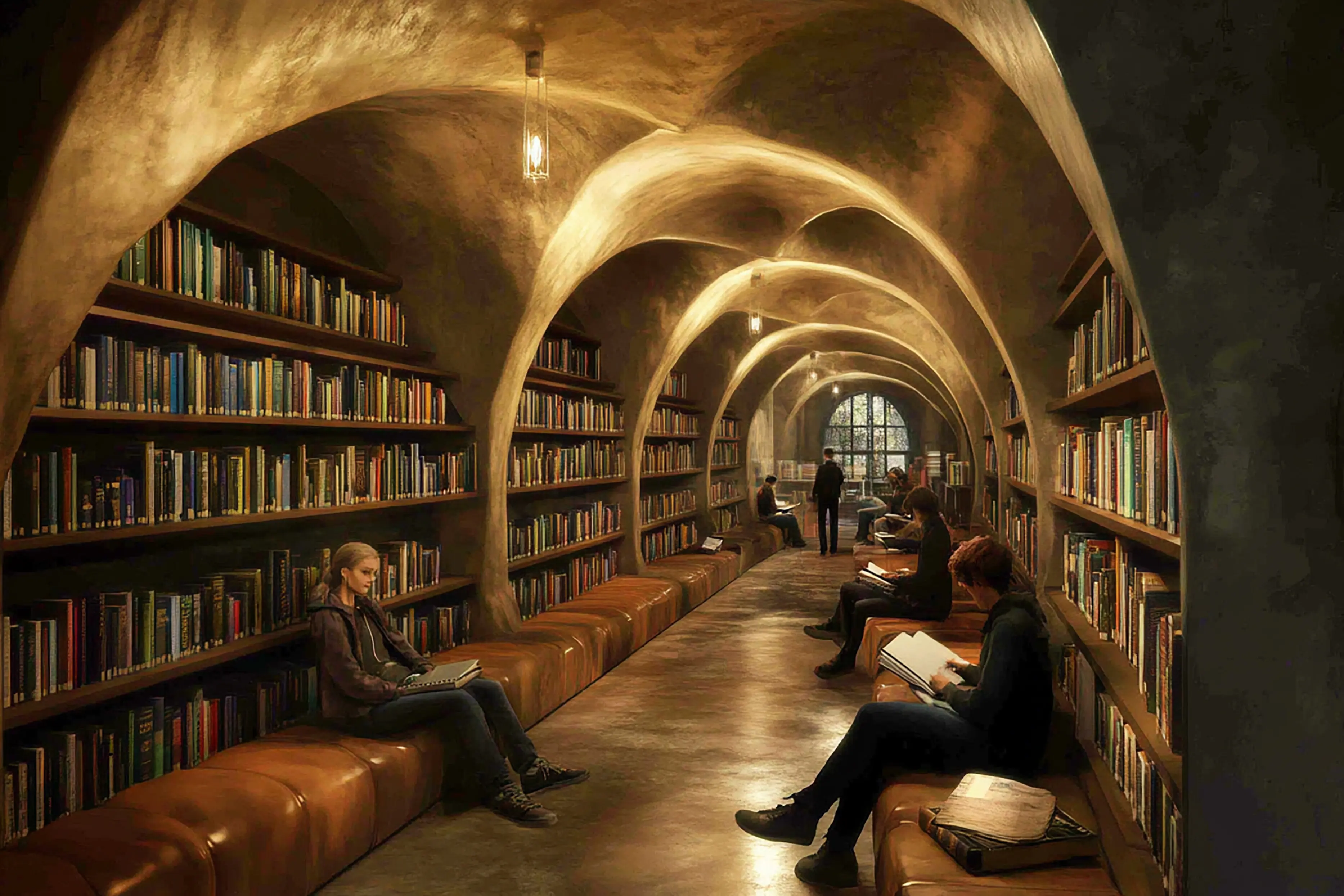 Unterirdische Bibliothek mit Umgebungsbeleuchtung